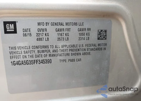 2015 Buick Lacrosse from USA, damaged, VIN 1G4GA5G35FF345390